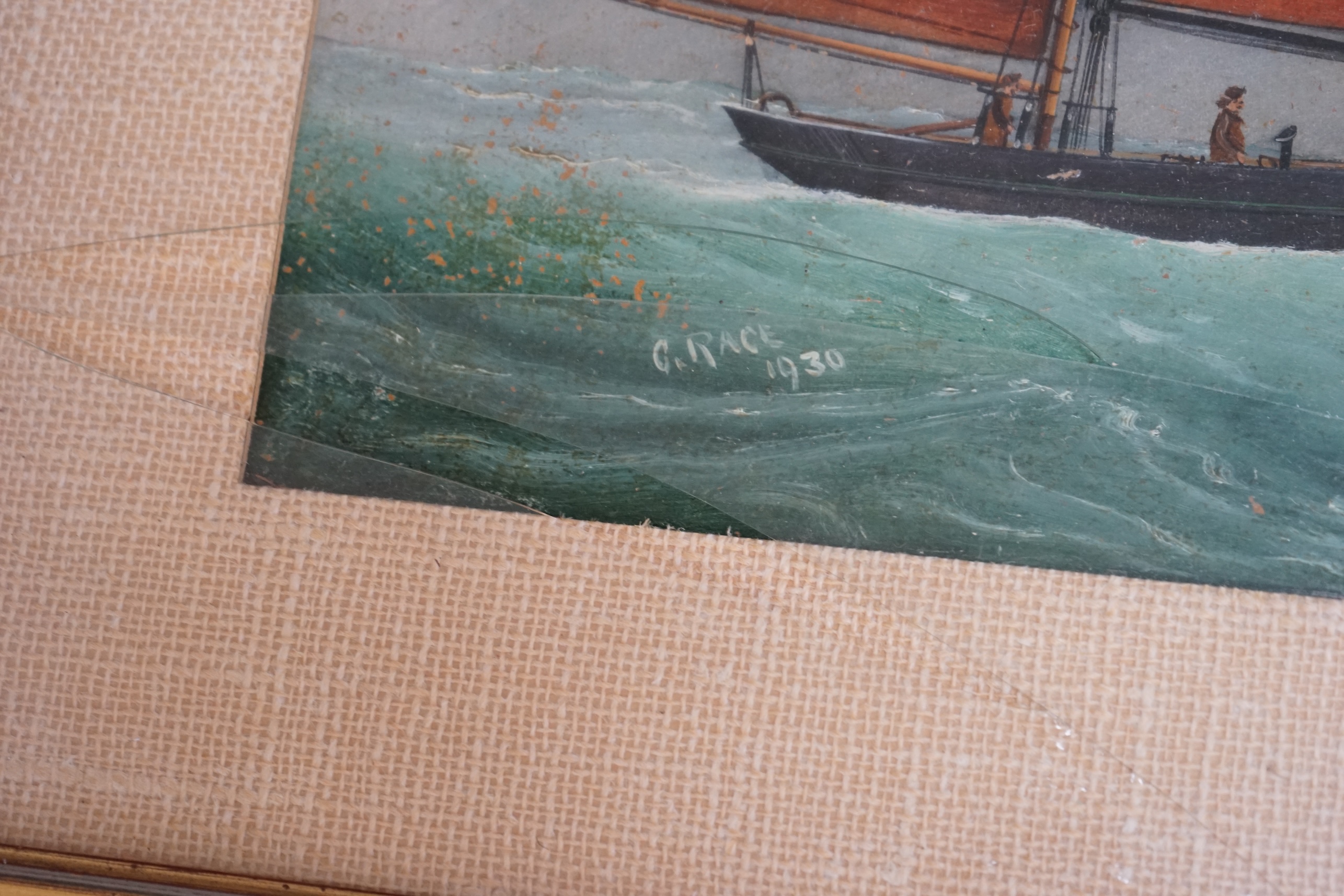 George Race (1872-1957), oil on board, ‘Lowestoft Trawler’, signed and dated 1930, together with a similar maritime interest oil on board, largest 39 x 54cm. Condition - poor